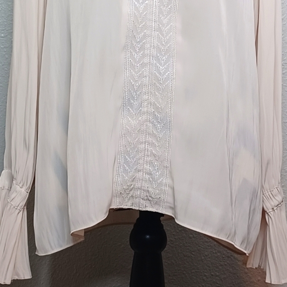 Ramy Brook Embroidered V-Neck Satin Long-Sleeve Blouse - Picture 4 of 14